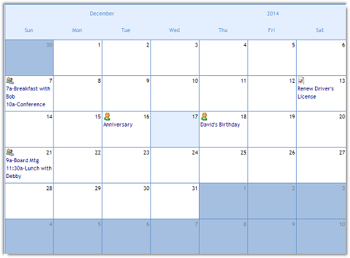 ctMonth - ActiveX  COM Month Presentation Calendar Control - by DBI Technologies Inc. - found in Studio Controls COM