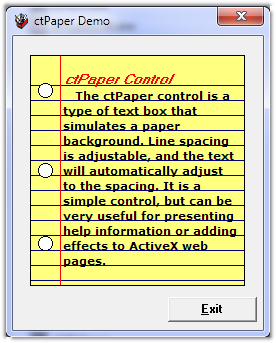 ctPaper - ActiveX  COM Lined Paper Control - by DBI Technologies Inc. - found in Studio Controls COM