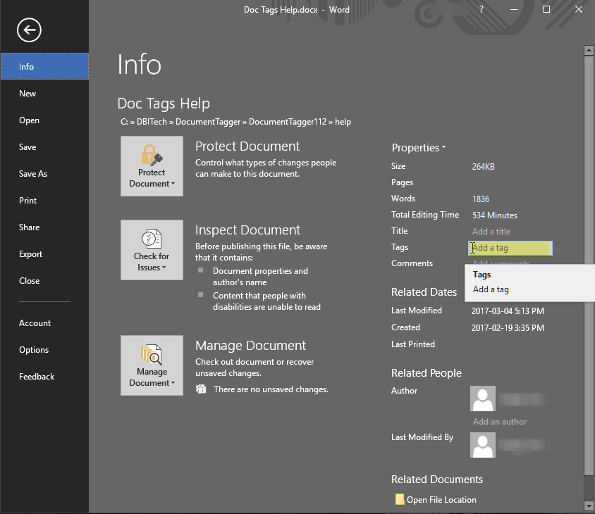 Doc-Tags - Document File Info Add Tag Property