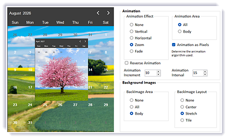 Studio Controls .NET Core - dbicDate Custom Calendar Presentations with Animation