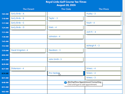 dbicDayView - Studio Controls .NET Core - Multi Column Appointment Scheduling Resource Allocation Data Management with Animation