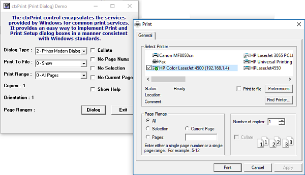 ctxPrint - 32 bit / 64 bit ActiveX Printer Dialogue Control - by DBI Technologies Inc.