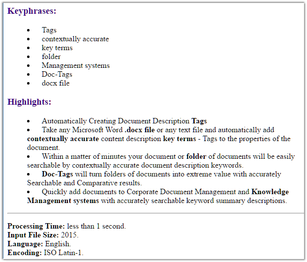 Doc-Tags - Keyword, Key Phrase Extraction from any Subject Domain text