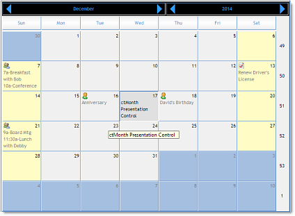 ctMonth - ActiveX  COM Month Presentation Calendar Control - by DBI Technologies Inc. - found in Studio Controls COM