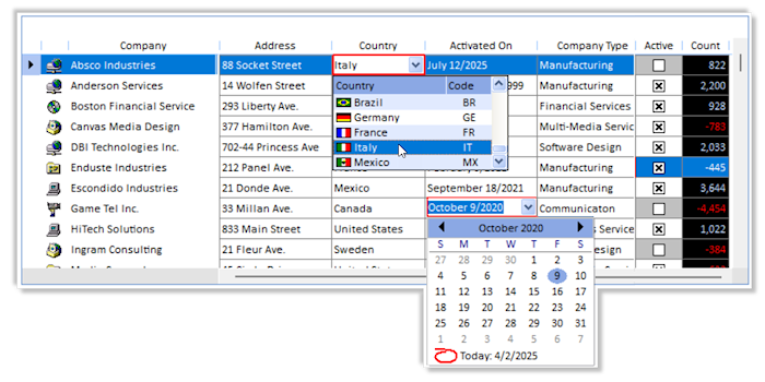 Studio Controls for COM - ctxGrid, 32-bit and 64-bit data entry, data presentation Grid Control